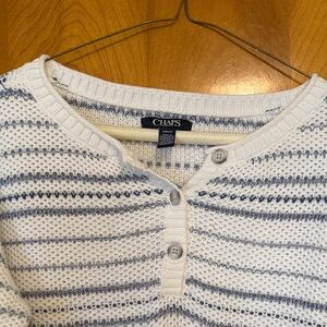 Chaps Women's Knit Sweater - White and blue